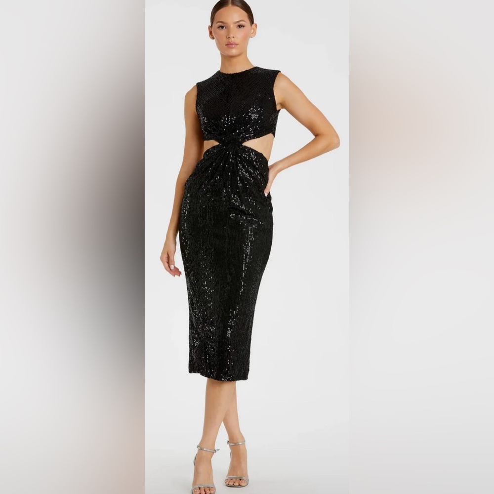 NWT Mac Duggal Black Sequin Cutout Dress Style 27022